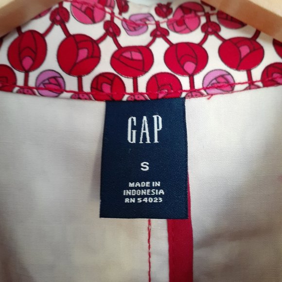 Gap Tulip Print Button Front Coat With Self Belt Red Pink Size S - Picture 3 of 16